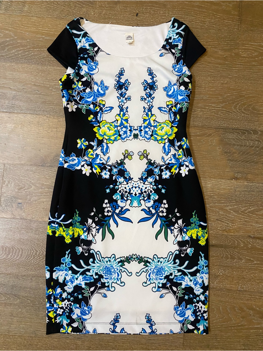 New Sangria Nordstrom Floral White Blue Sheath Cocktail Career Work Dress 10
